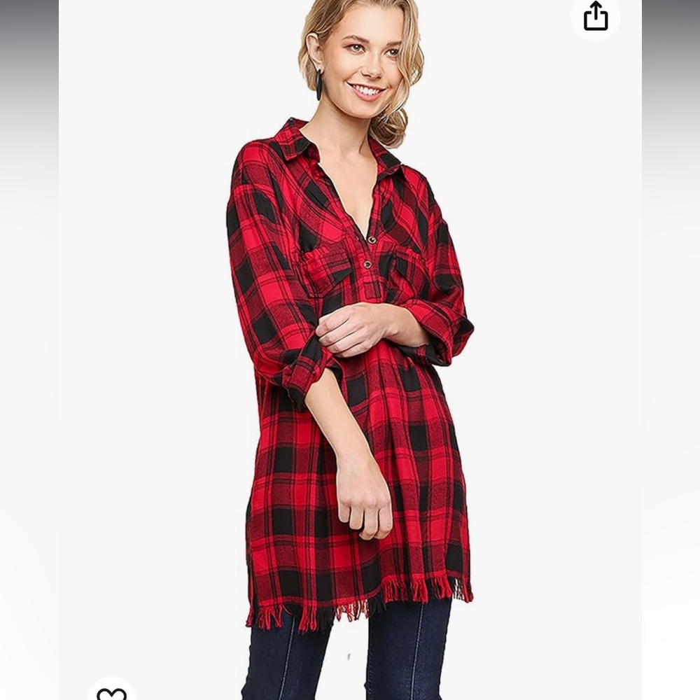 Umgee red buffalo plaid tunic top - Picture 13 of 15